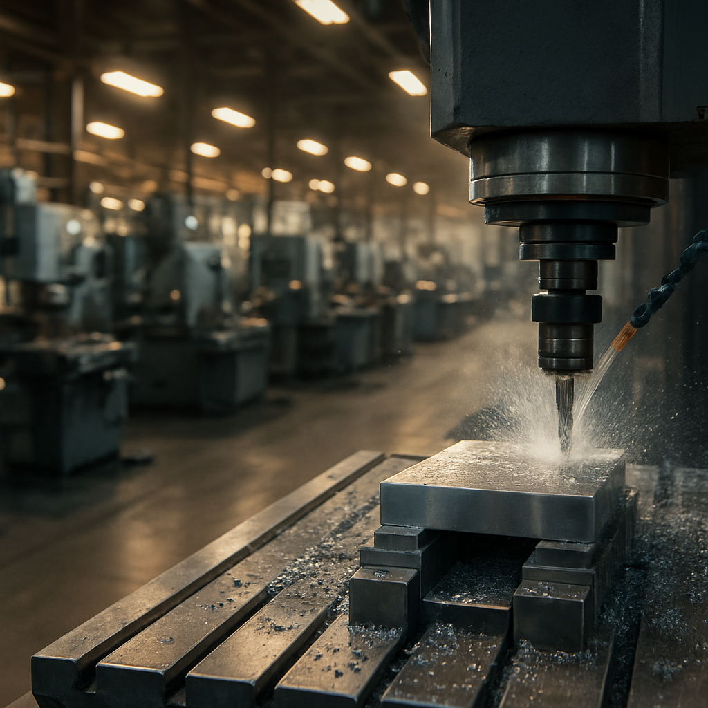 Custom-manufacturing machine shop floor with CNC machinery